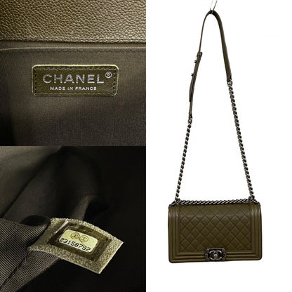 CHANEL Shoulder Bag leather khaki COCO Mark Boy chanel Women