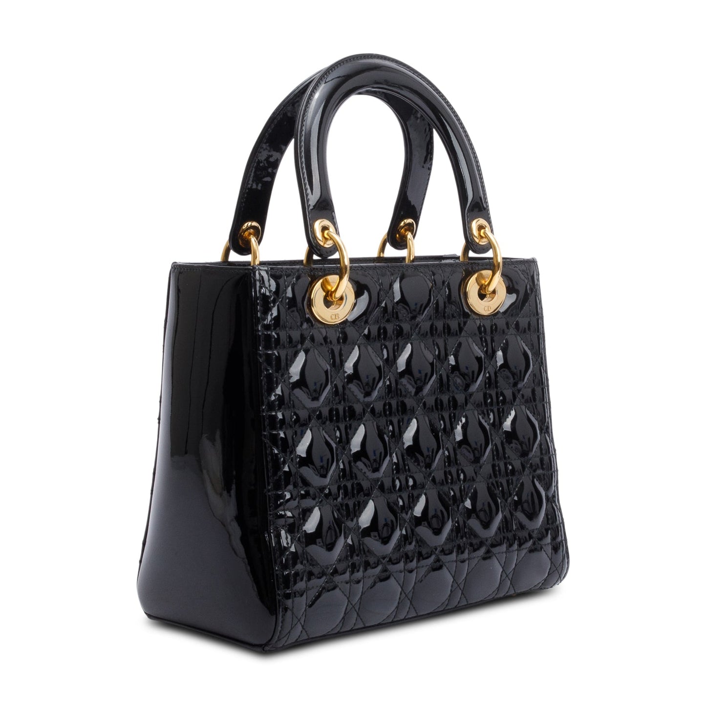 Christian Dior Black Cannage Patent Leather Medium Lady Dior Bag