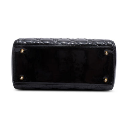 Christian Dior Black Cannage Patent Leather Medium Lady Dior Bag