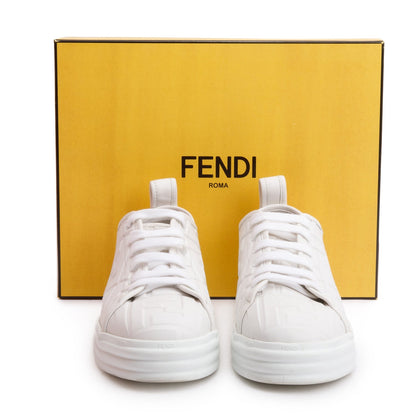 Fendi White FF Embossed Nappa Leather Sneakers, Size 39
