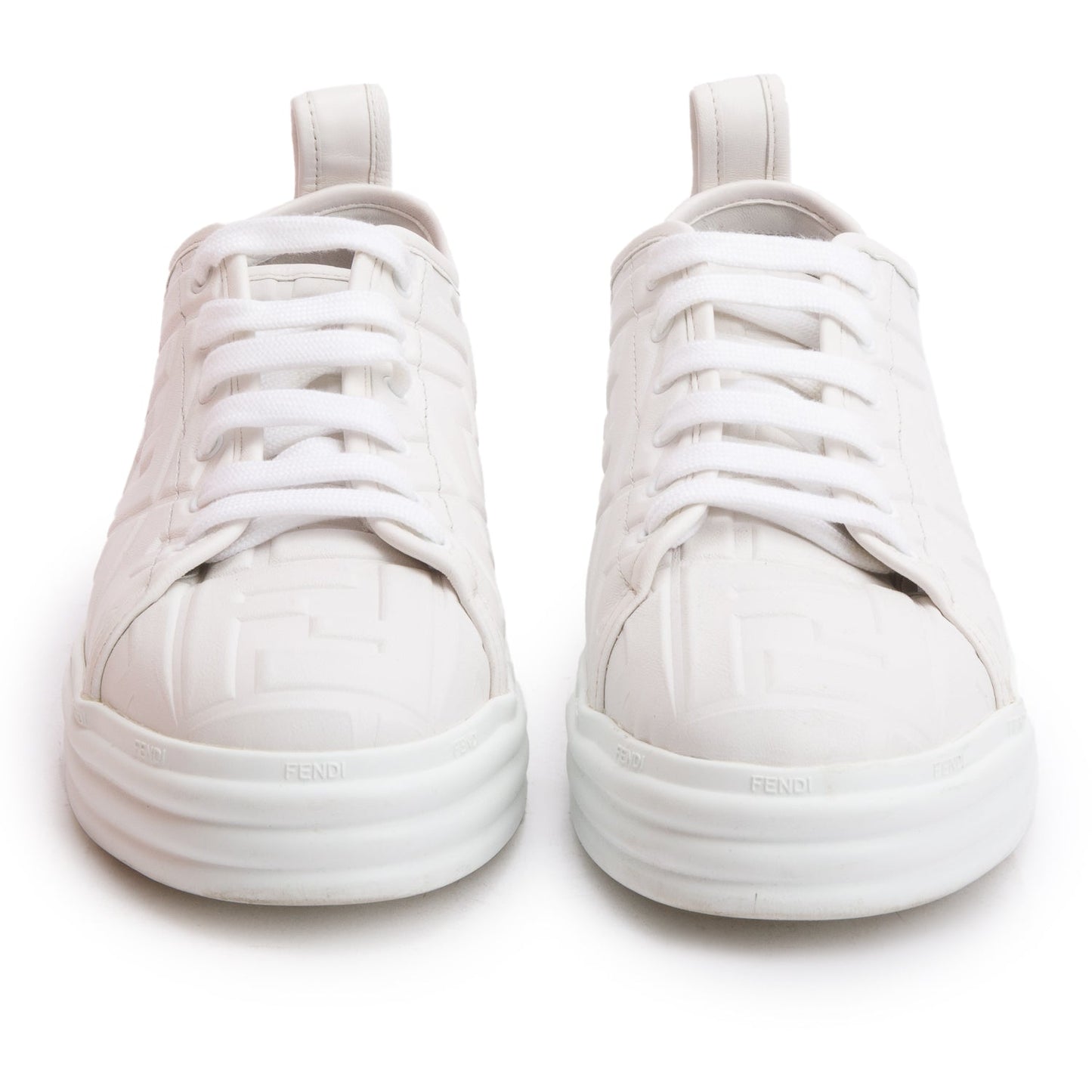 Fendi White FF Embossed Nappa Leather Sneakers, Size 39