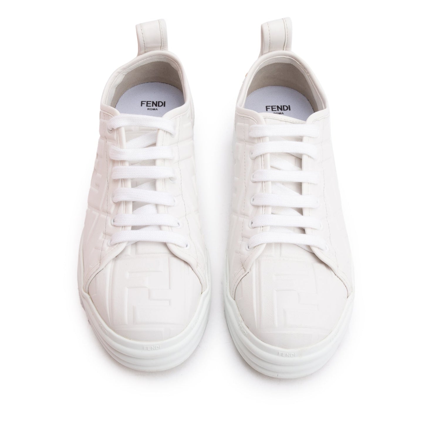 Fendi White FF Embossed Nappa Leather Sneakers, Size 39