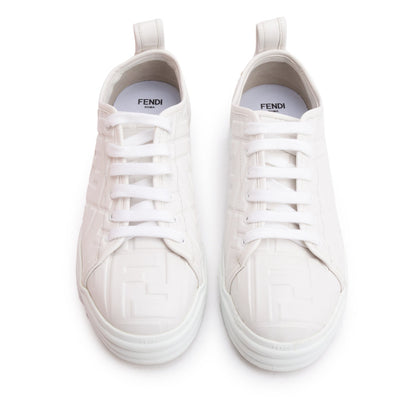Fendi White FF Embossed Nappa Leather Sneakers, Size 39