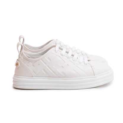 Fendi White FF Embossed Nappa Leather Sneakers, Size 39