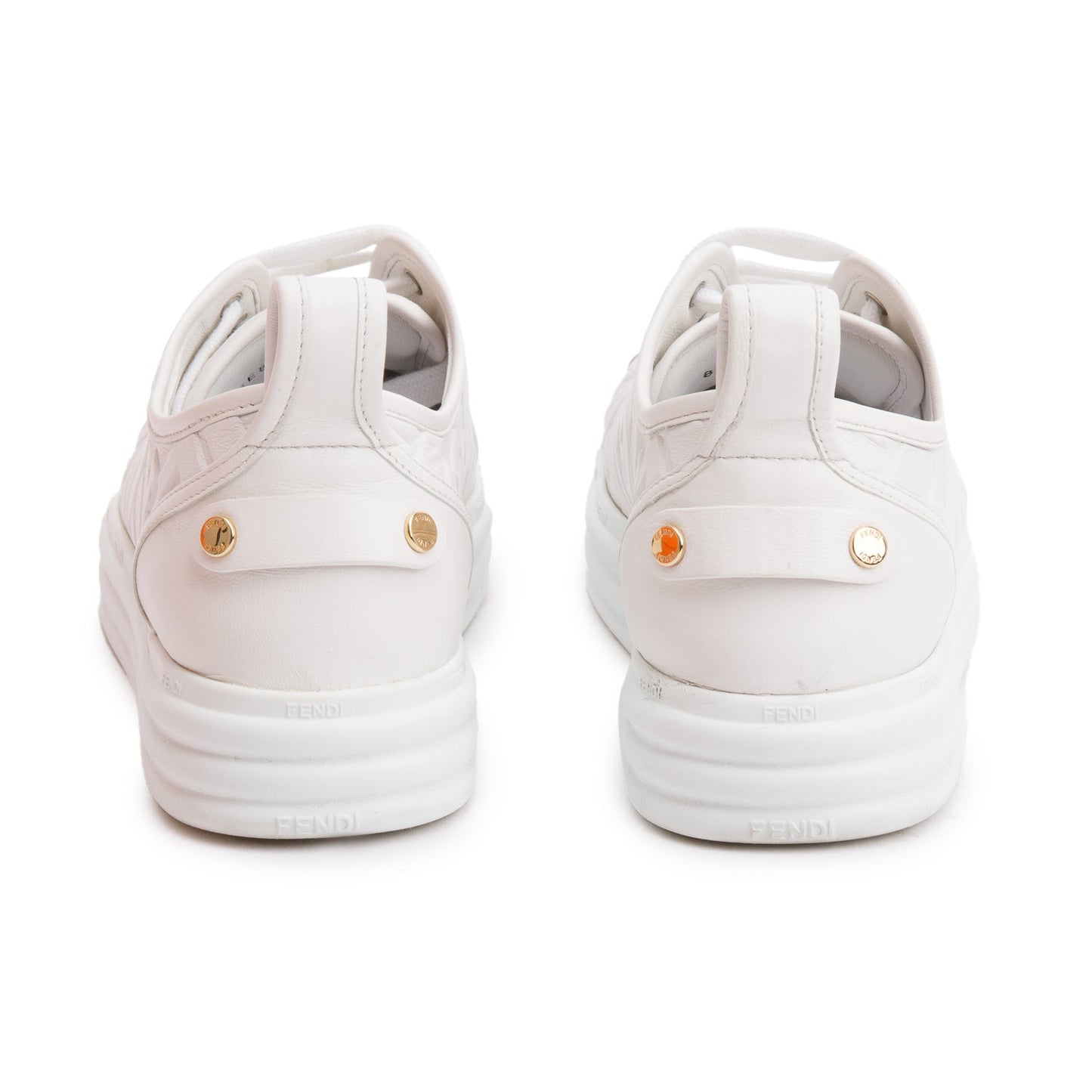 Fendi White FF Embossed Nappa Leather Sneakers, Size 39
