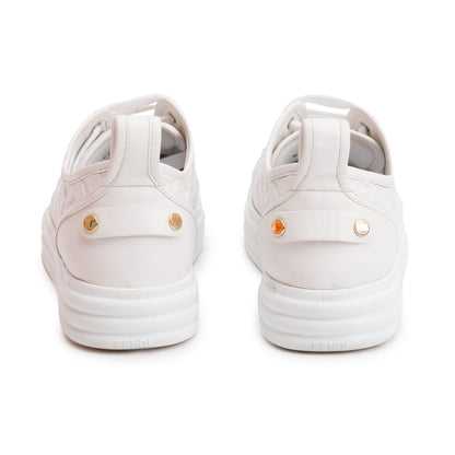 Fendi White FF Embossed Nappa Leather Sneakers, Size 39