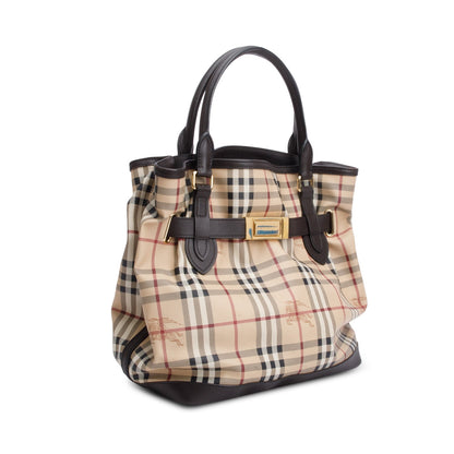 Burberry House Check Brown Leather Trim Medium Golderton Tote