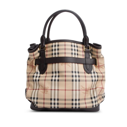 Burberry House Check Brown Leather Trim Medium Golderton Tote