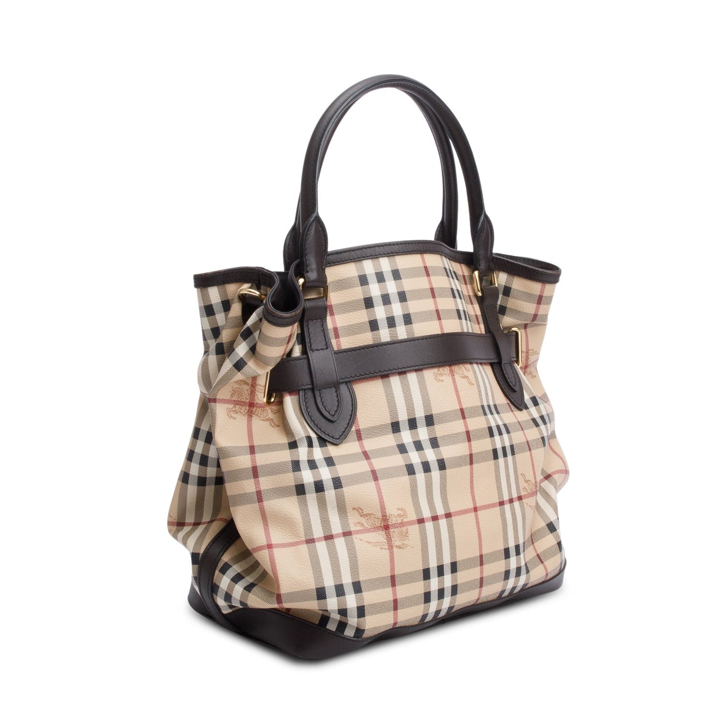 Burberry House Check Brown Leather Trim Medium Golderton Tote