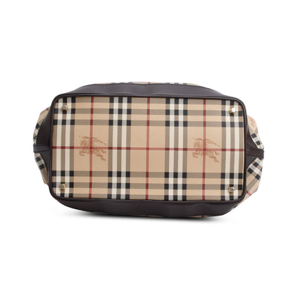 Burberry House Check Brown Leather Trim Medium Golderton Tote