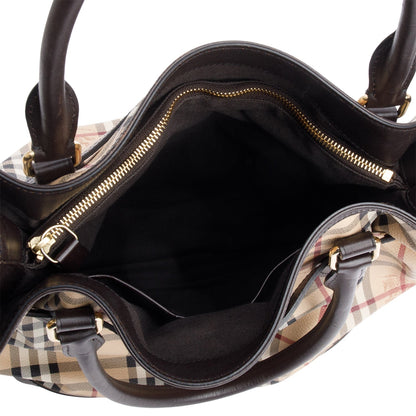 Burberry House Check Brown Leather Trim Medium Golderton Tote