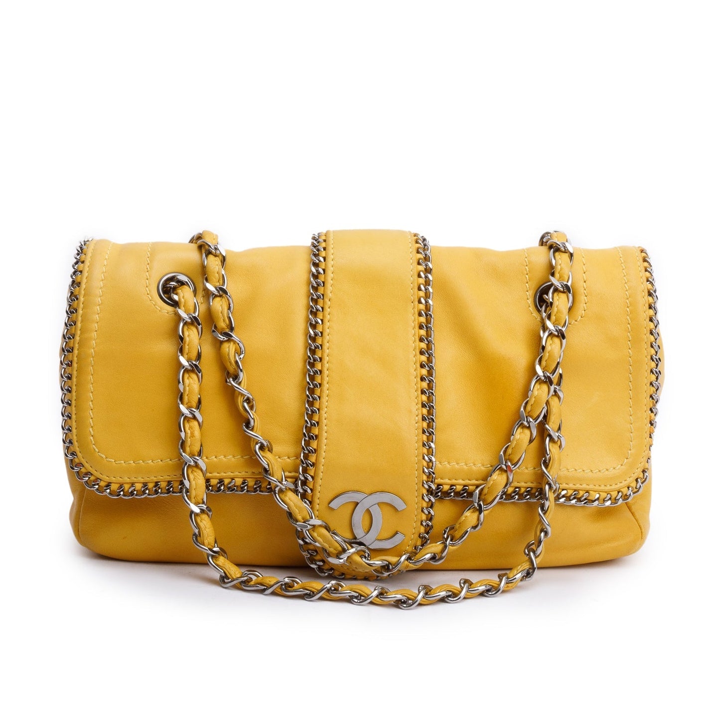 Chanel Yellow Lambskin Leather Large Madison Flap Bag