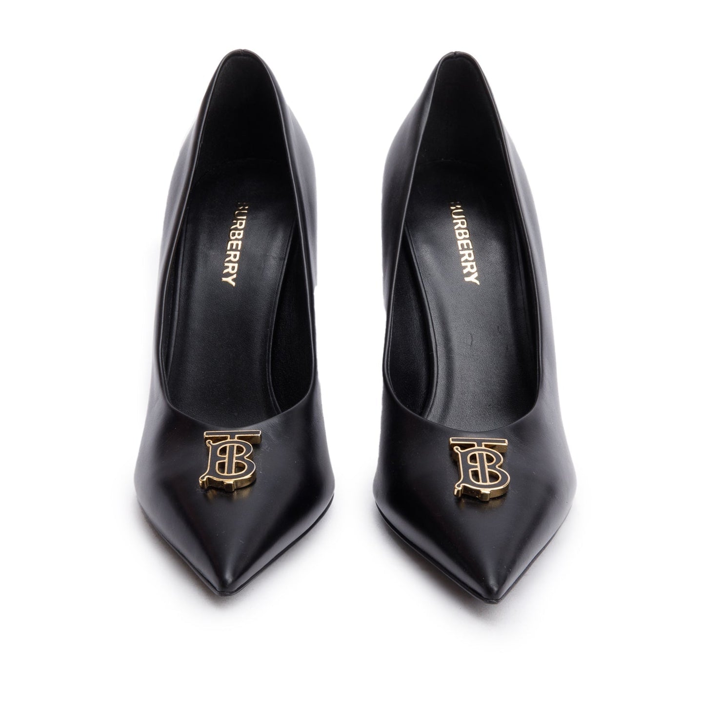 Burberry Black Leather TB Pumps, Size 38