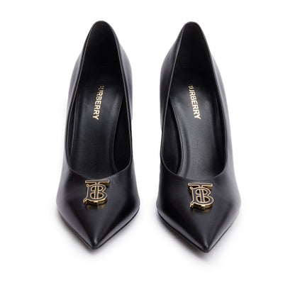 Burberry Black Leather TB Pumps, Size 38