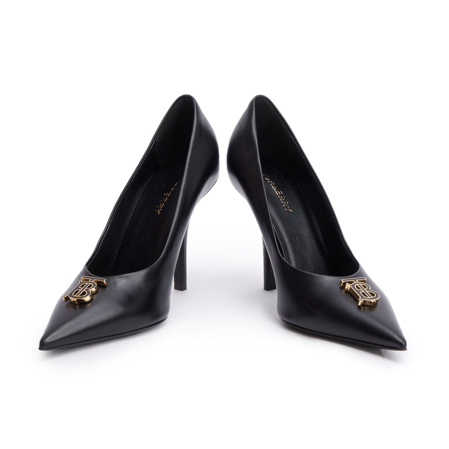 Burberry Black Leather TB Pumps, Size 38