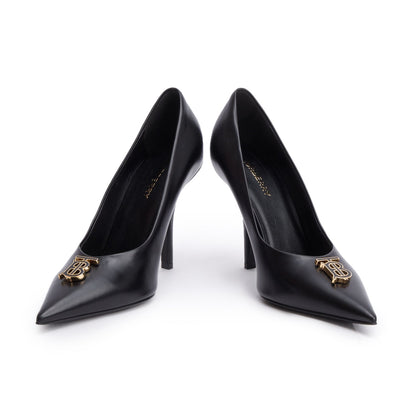 Burberry Black Leather TB Pumps, Size 38