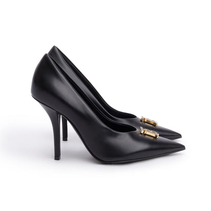 Burberry Black Leather TB Pumps, Size 38