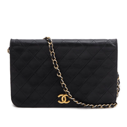 Chanel Black Quilted Lambskin Leather Vintage Full Flap Bag