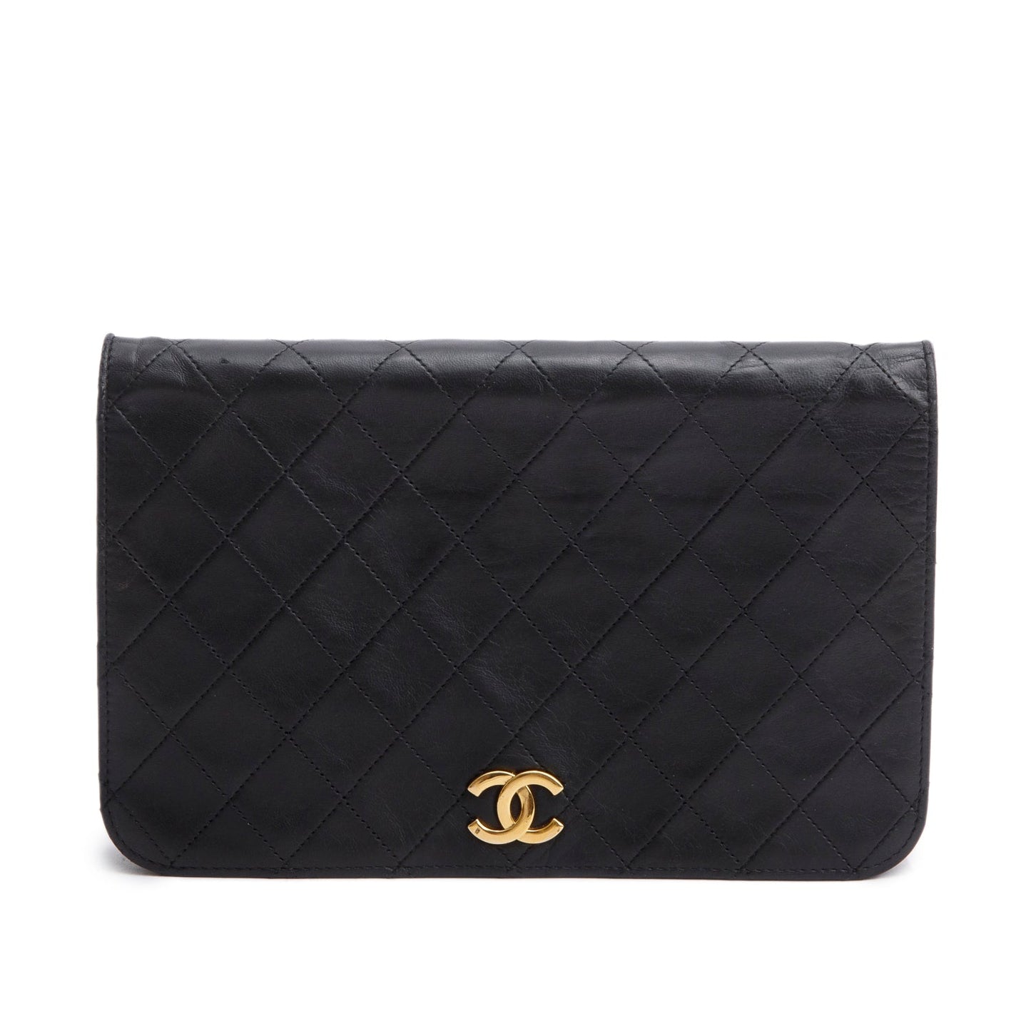 Chanel Black Quilted Lambskin Leather Vintage Full Flap Bag