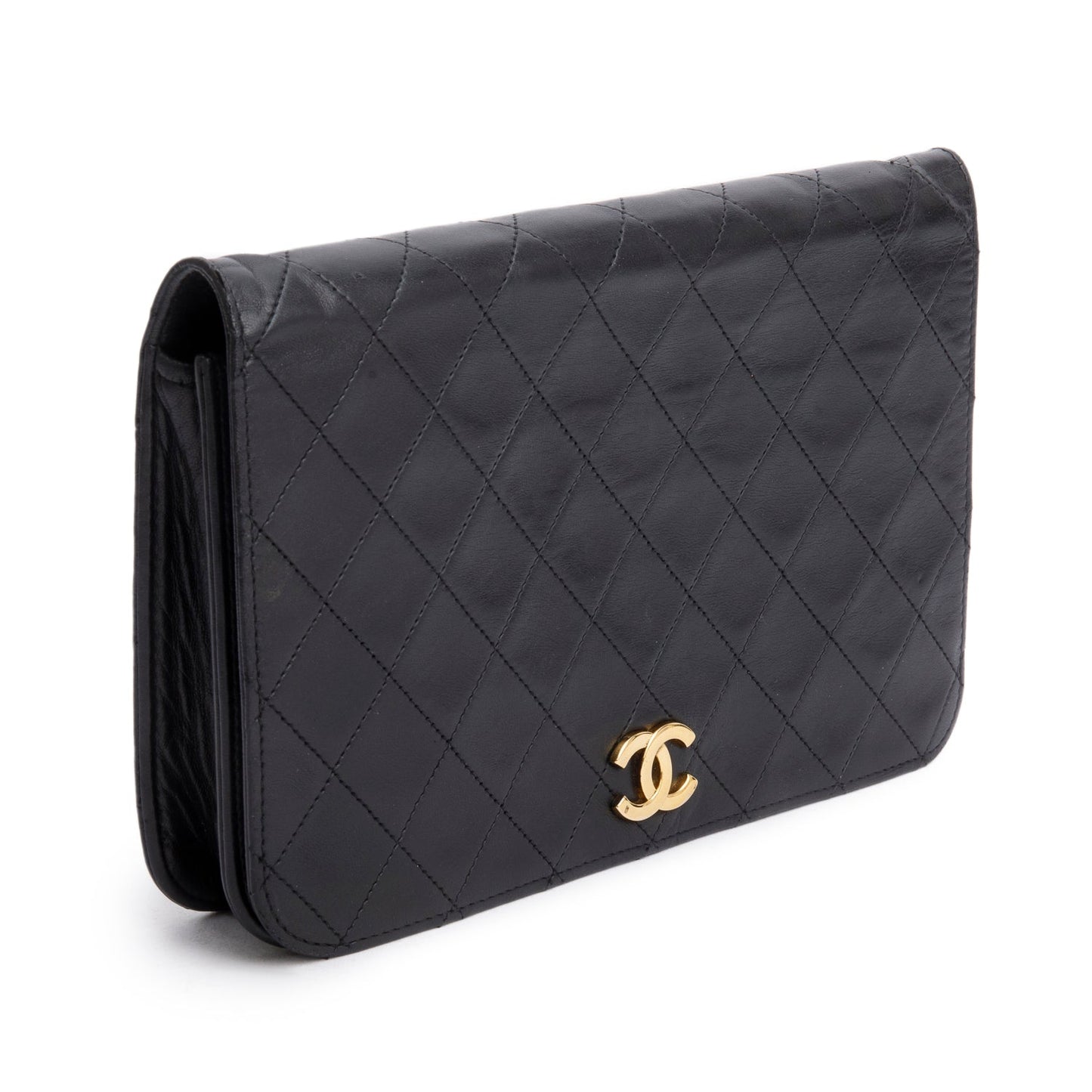 Chanel Black Quilted Lambskin Leather Vintage Full Flap Bag