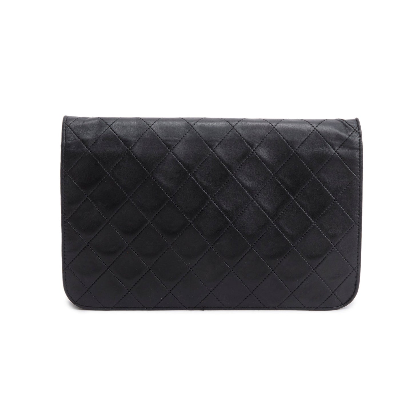 Chanel Black Quilted Lambskin Leather Vintage Full Flap Bag