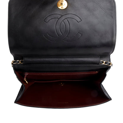 Chanel Black Quilted Lambskin Leather Vintage Full Flap Bag