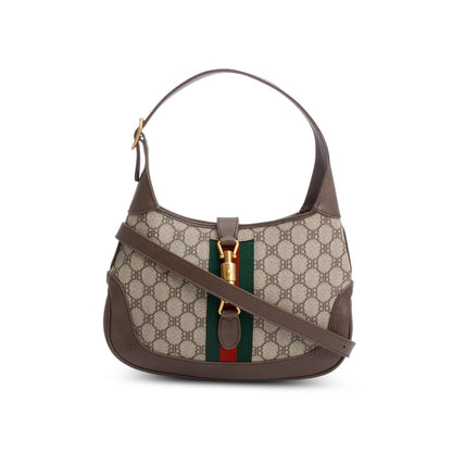 Gucci X Balenciaga BB Supreme Canvas & Brown Calfskin Leather Web Small Jackie 1961 Hobo