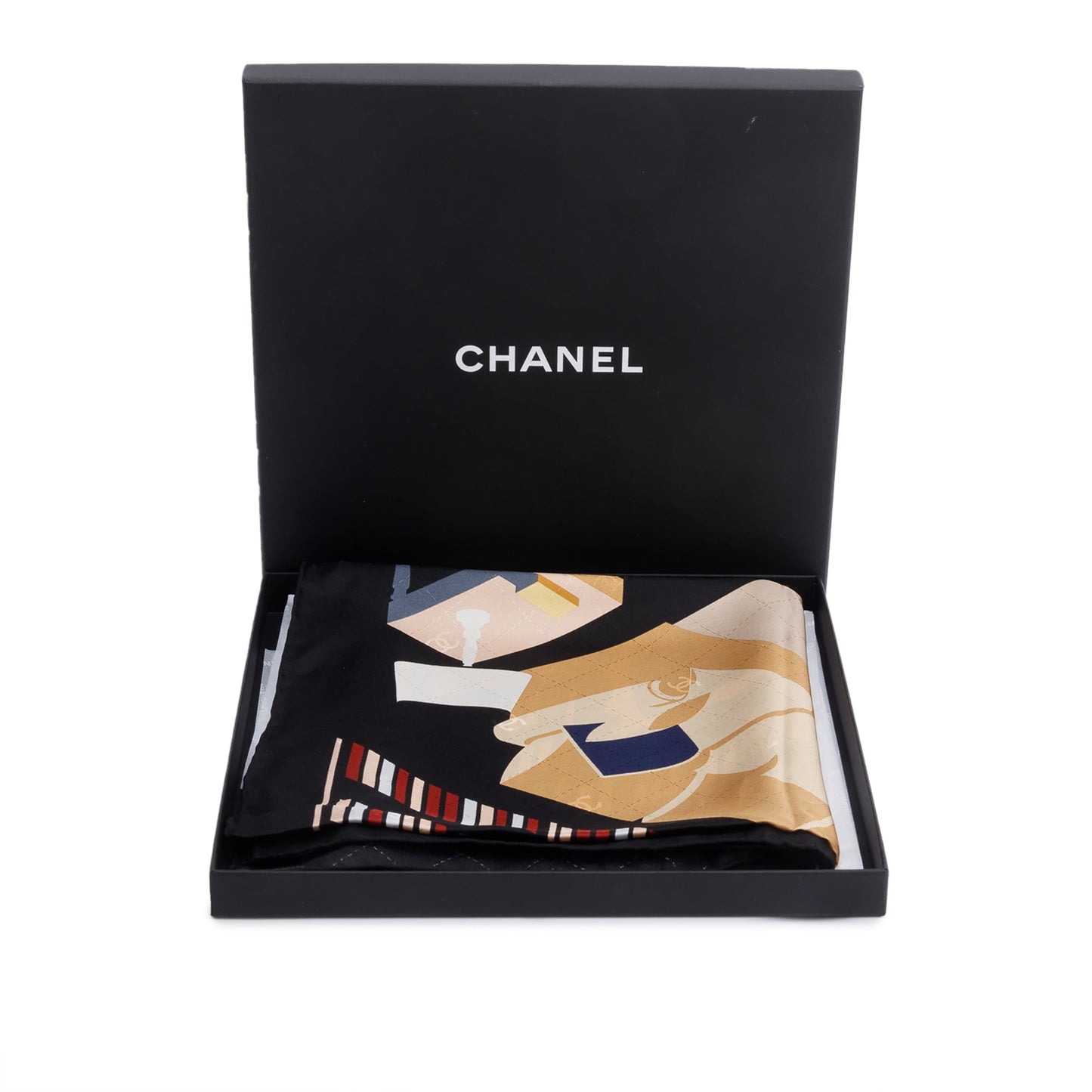 Chanel Black Printed Silk Scarf