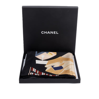 Chanel Black Printed Silk Scarf