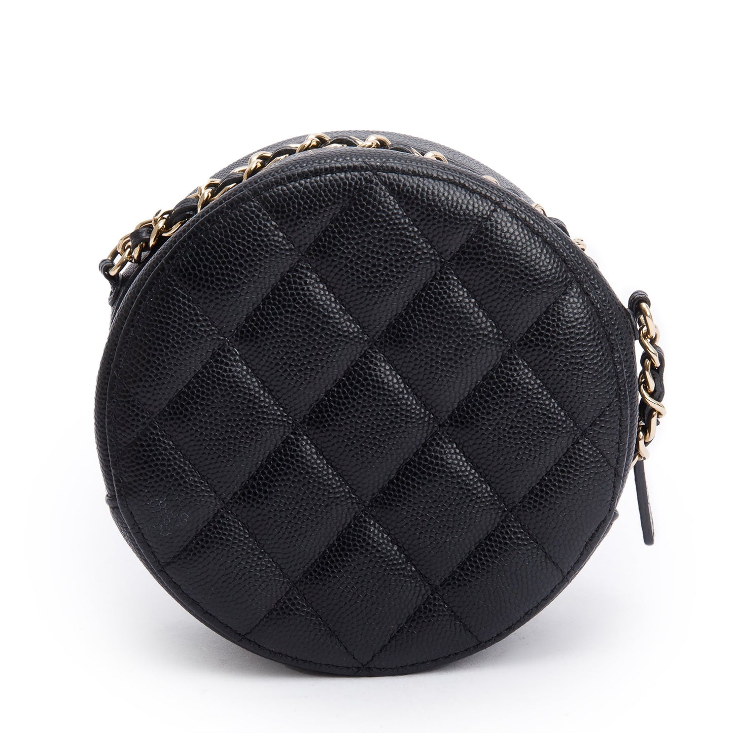 Chanel Black Caviar Leather Round Clutch with Chain