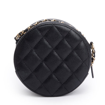 Chanel Black Caviar Leather Round Clutch with Chain