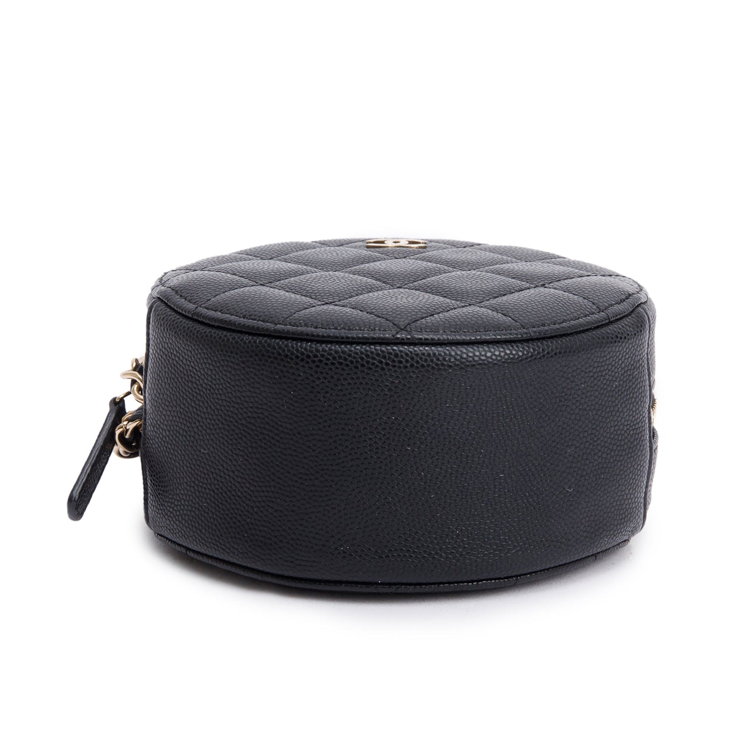 Chanel Black Caviar Leather Round Clutch with Chain
