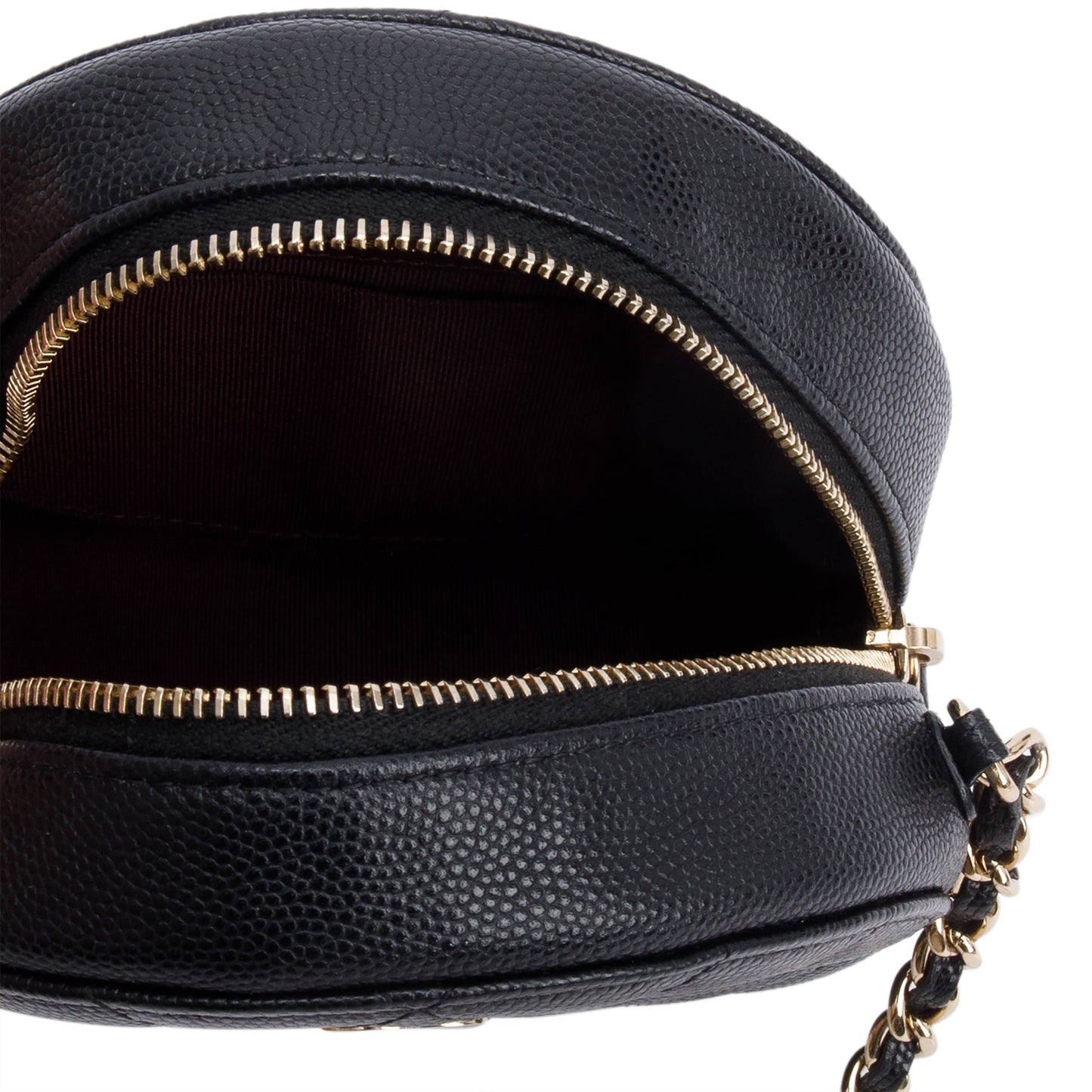 Chanel Black Caviar Leather Round Clutch with Chain