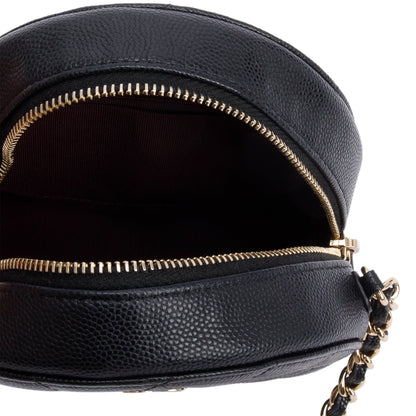 Chanel Black Caviar Leather Round Clutch with Chain