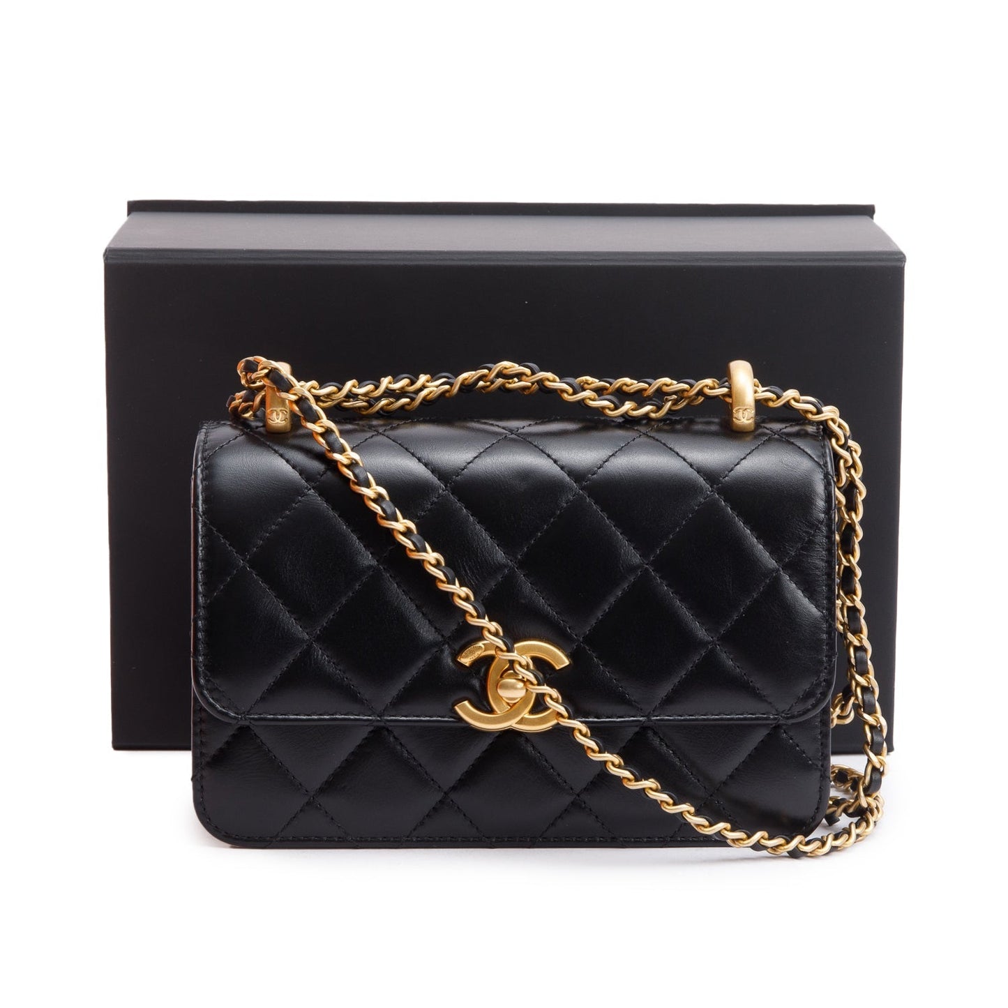 Chanel 2025 Black Quilted Lambskin Leather Mini Perfect Fit Flap Bag