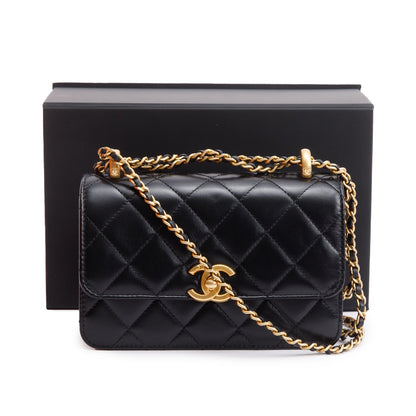 Chanel 2025 Black Quilted Lambskin Leather Mini Perfect Fit Flap Bag