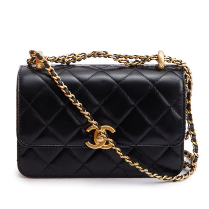 Chanel 2025 Black Quilted Lambskin Leather Mini Perfect Fit Flap Bag
