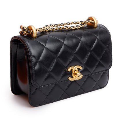 Chanel 2025 Black Quilted Lambskin Leather Mini Perfect Fit Flap Bag
