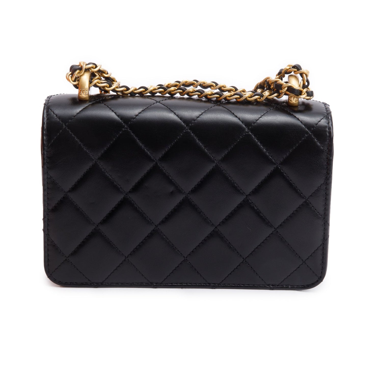 Chanel 2025 Black Quilted Lambskin Leather Mini Perfect Fit Flap Bag