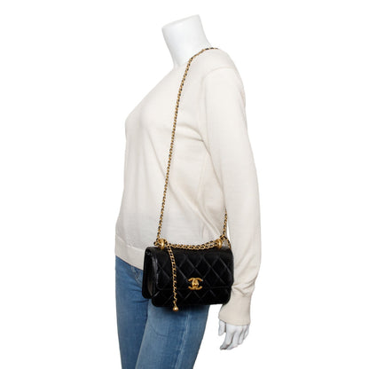 Chanel 2025 Black Quilted Lambskin Leather Mini Perfect Fit Flap Bag