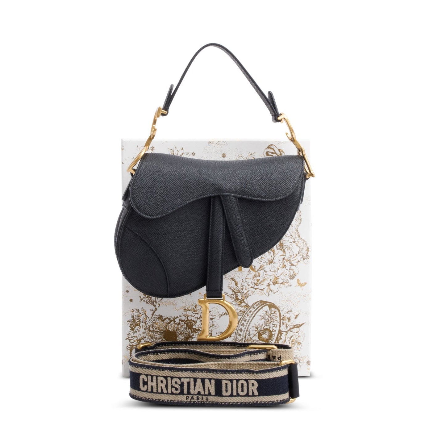 Christian Dior Black Grained Calfskin Leather Mini Saddle Bag