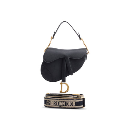 Christian Dior Black Grained Calfskin Leather Mini Saddle Bag