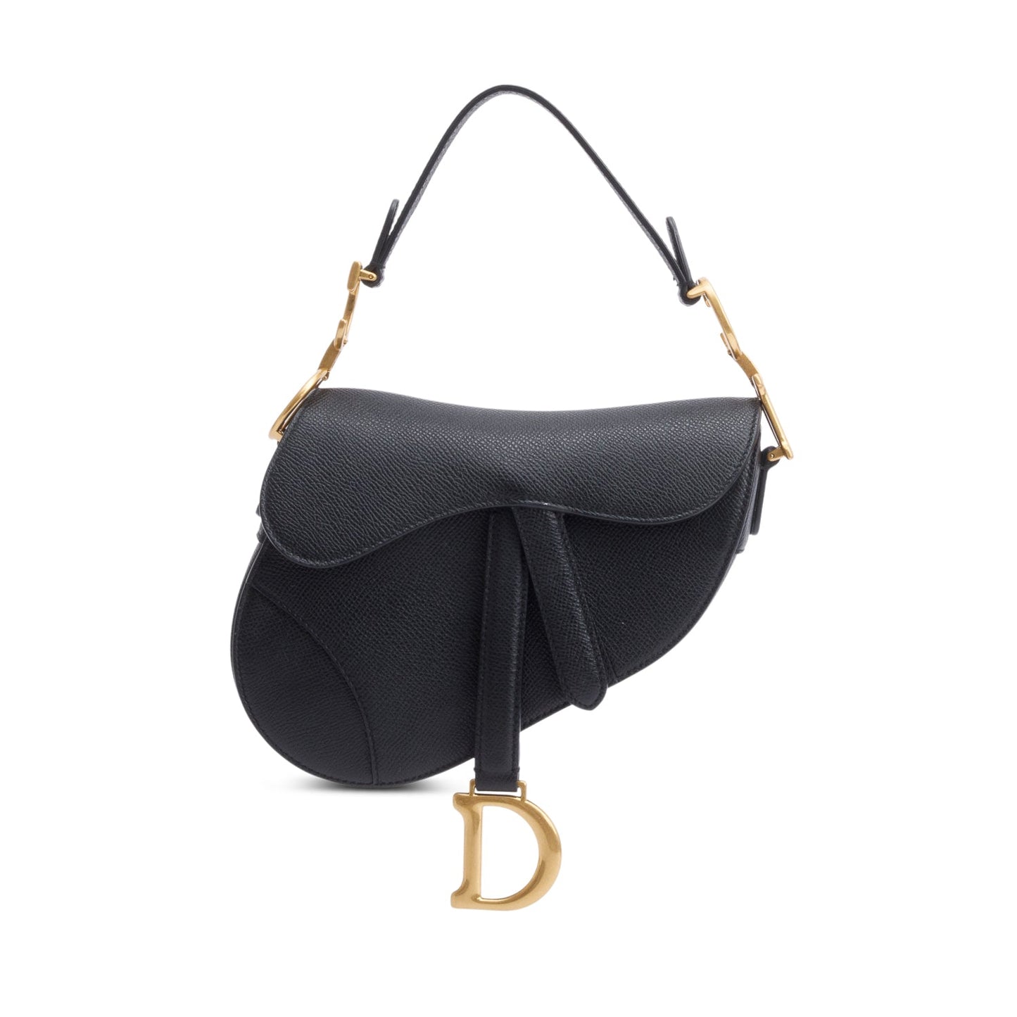 Christian Dior Black Grained Calfskin Leather Mini Saddle Bag