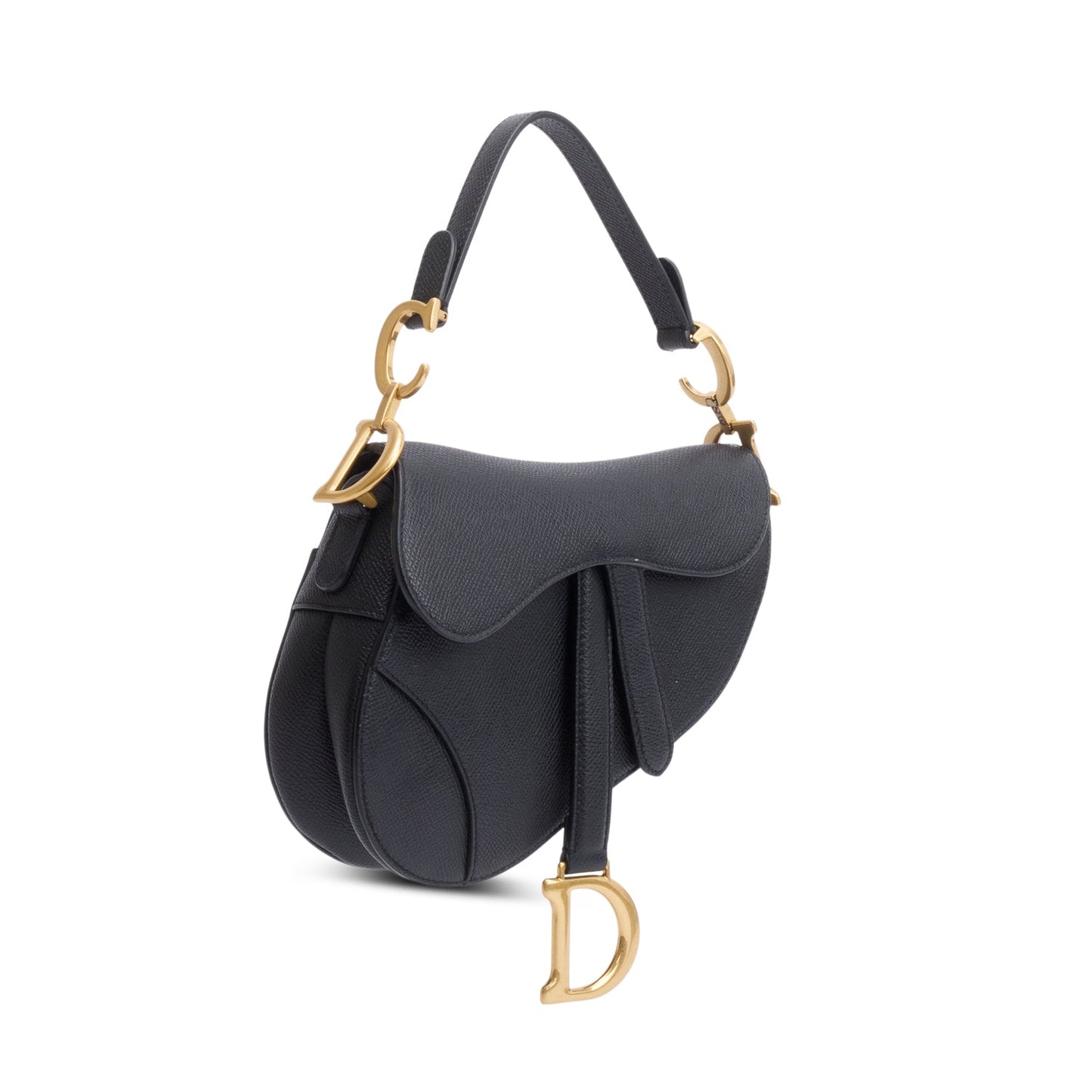 Christian Dior Black Grained Calfskin Leather Mini Saddle Bag