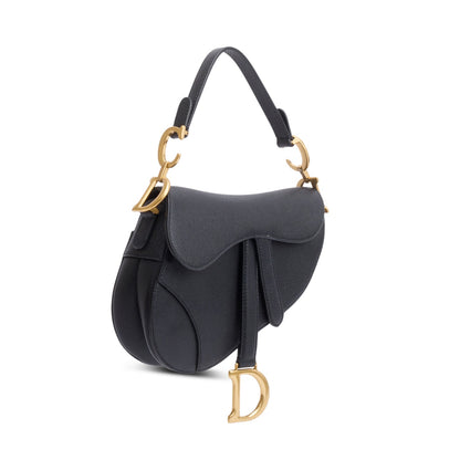 Christian Dior Black Grained Calfskin Leather Mini Saddle Bag