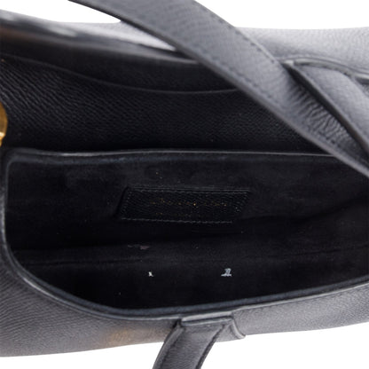Christian Dior Black Grained Calfskin Leather Mini Saddle Bag