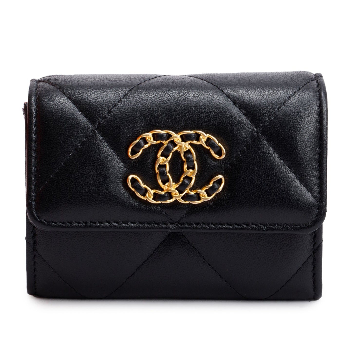 Chanel 2021 Black Lambskin Leather 19 Flap Coin Purse with Chain