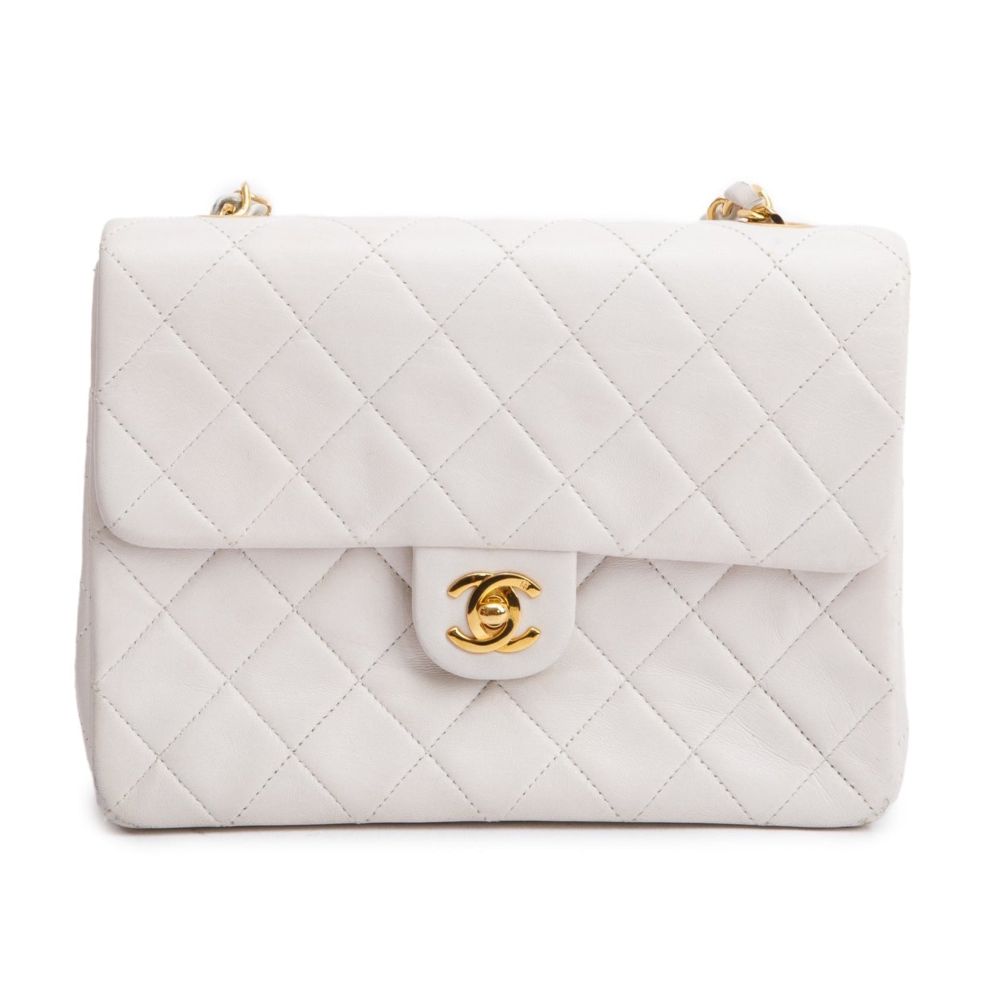 Chanel Vintage White Quilted Lambskin Leather Small Square Single Flap Bag