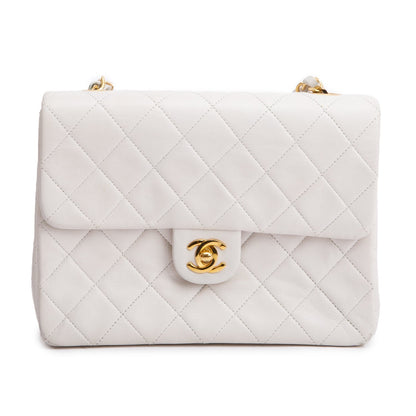 Chanel Vintage White Quilted Lambskin Leather Small Square Single Flap Bag