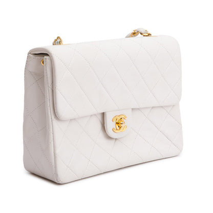 Chanel Vintage White Quilted Lambskin Leather Small Square Single Flap Bag